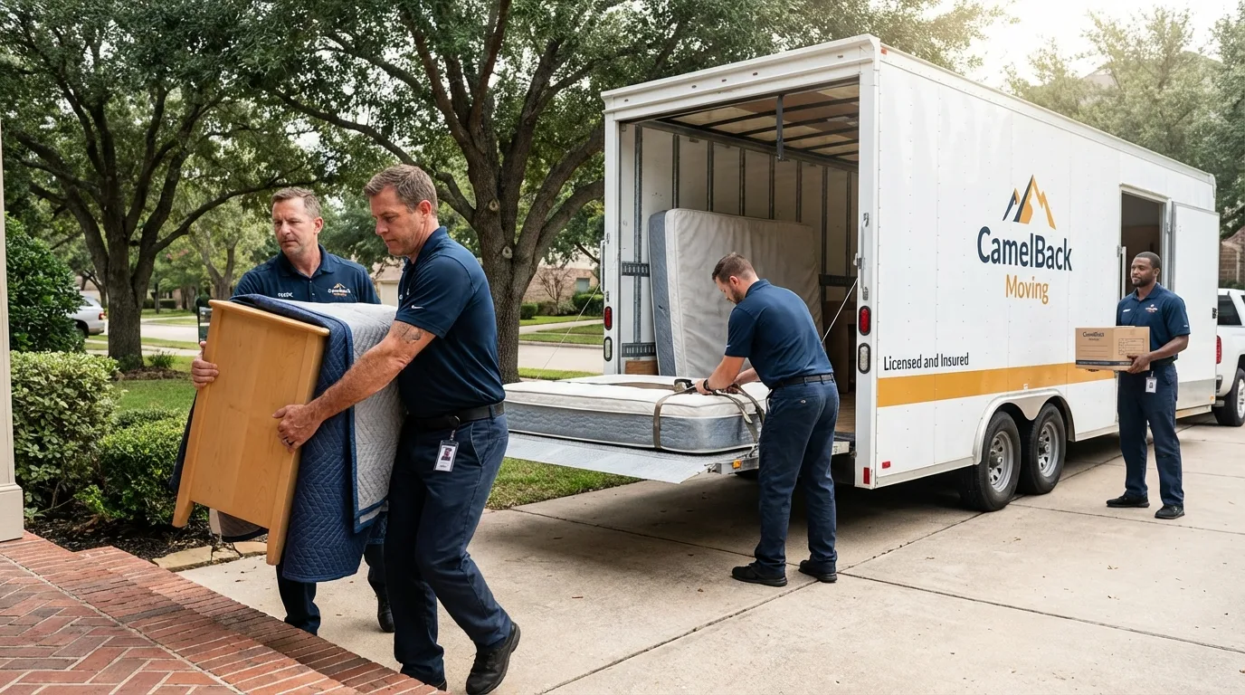 Crew loading residential truck for cross-state move from Wheeling, IL