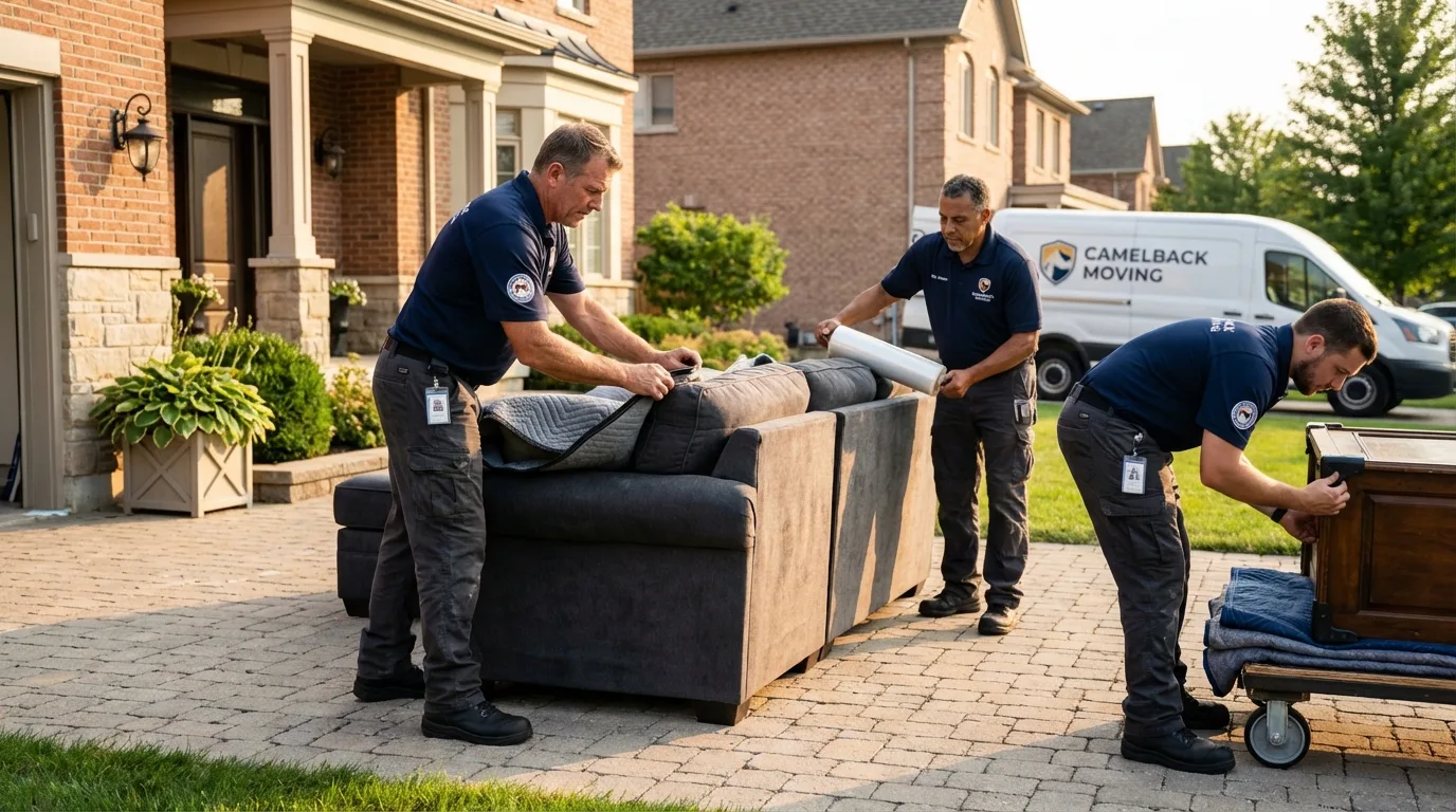 Large estate moving crew wrapping furniture in Wheeling, IL