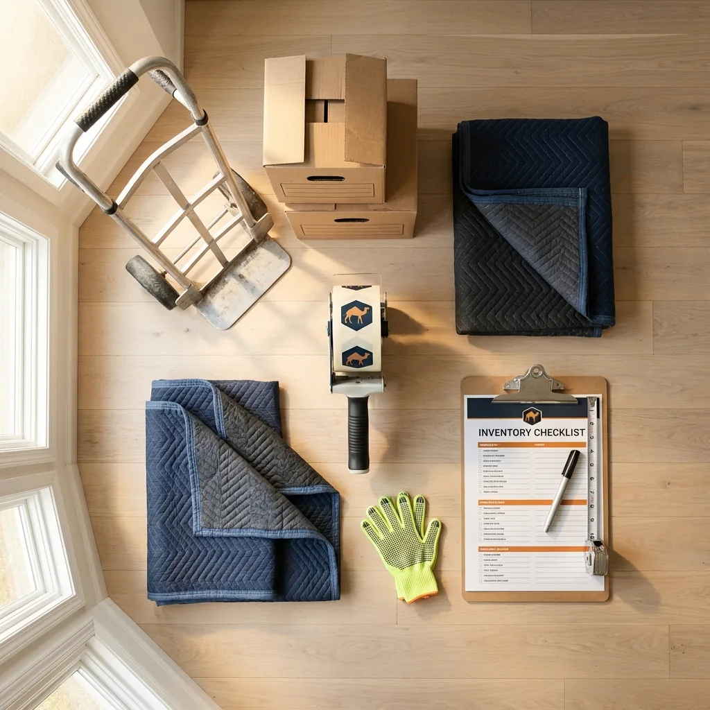 Professional moving supplies and packing materials layout for Wheeling residential relocations